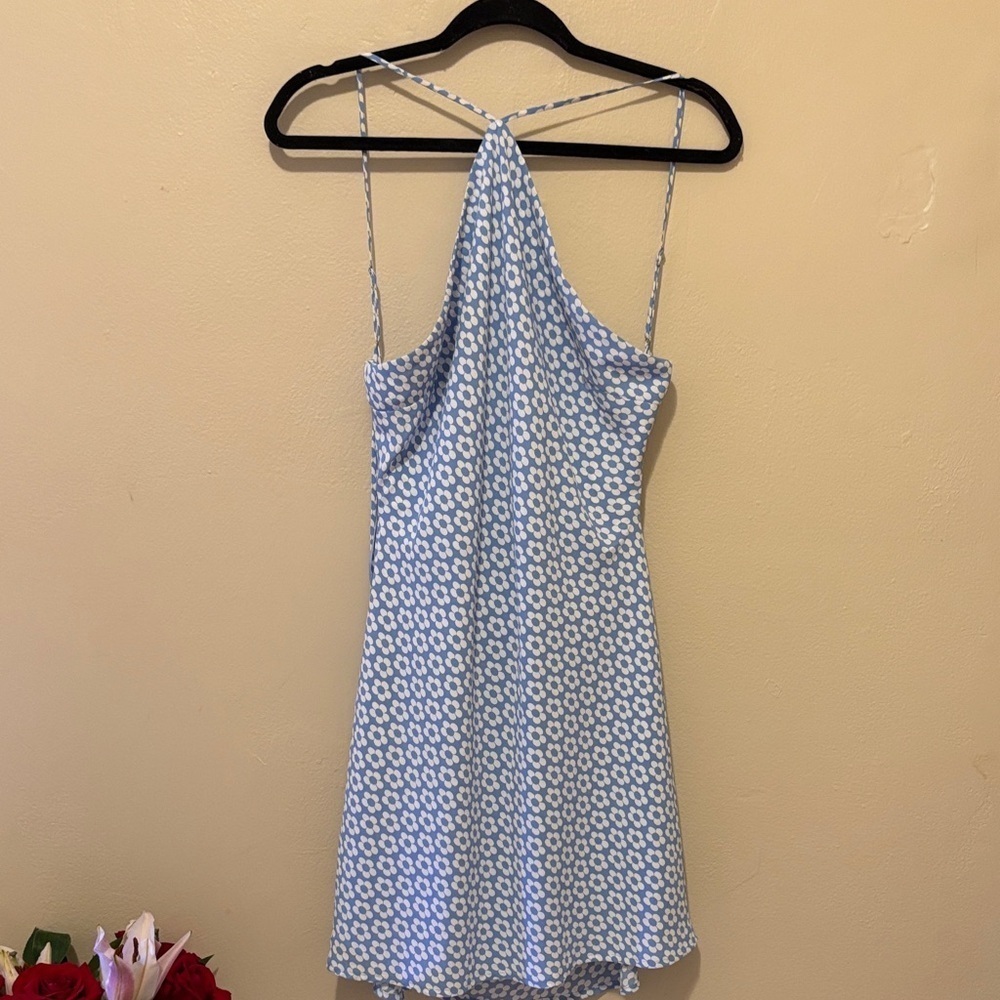 Cotton Candy Sky Blue Floral Backless Dress